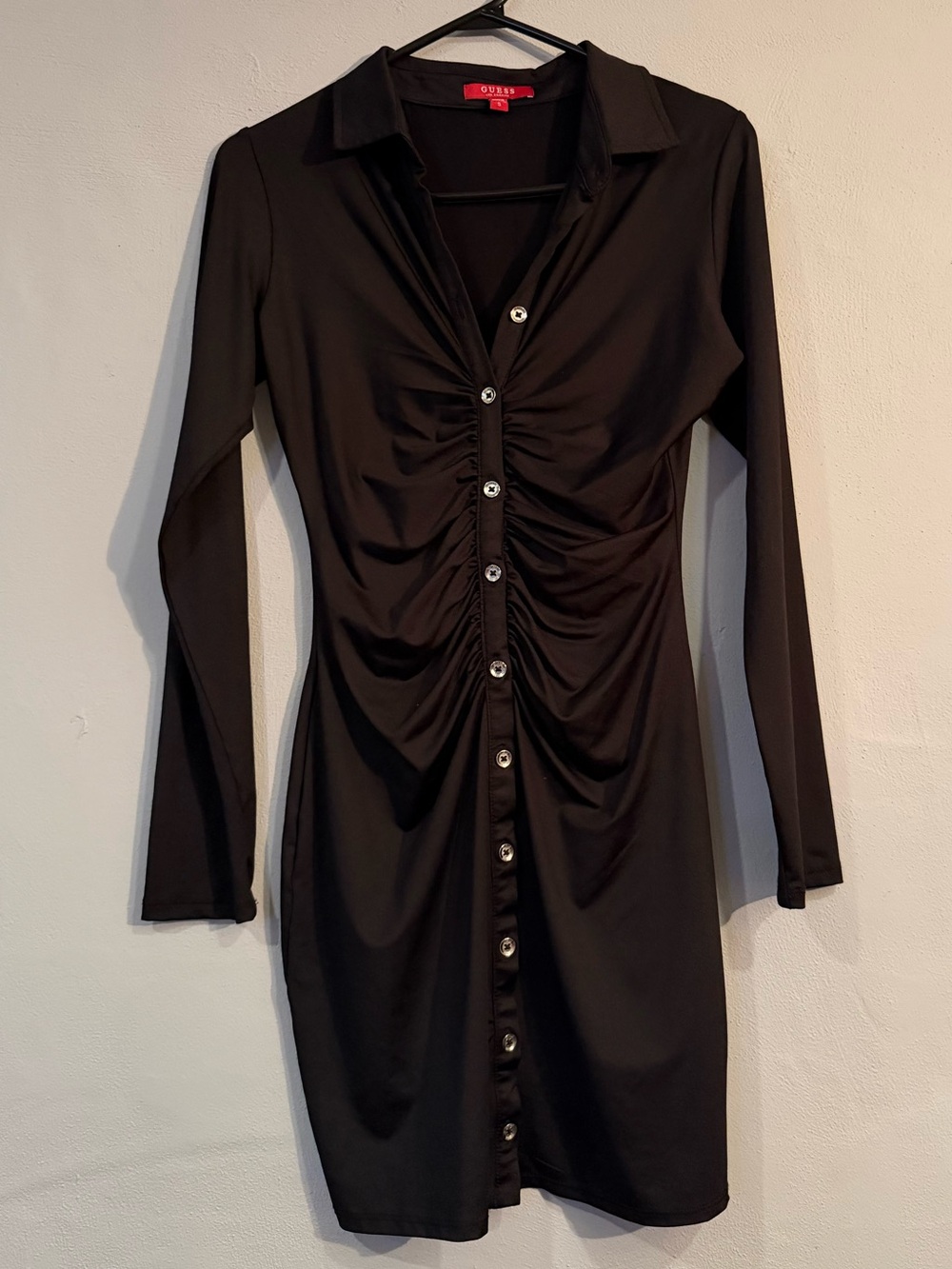 Guess Black Button-Front Ruched Mini Dress - Picture 2 of 5